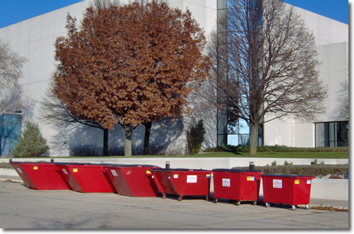 Several sizes of commercial dumpsters are available